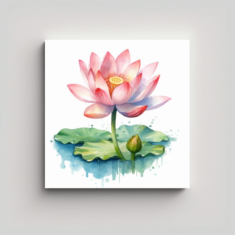 GENERICO - Cuadro Lotus Acuarela Visual Arte Inspirador Para 70x70 Cm
