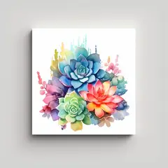 GENERICO - Arte Vintage De Cactus Suculento Acuarela En 90x90 Cm