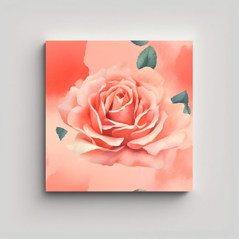 GENERICO - Rosa Coral Acuarela Fondo Rosa Cuadro Decorativo 50x50 Cm