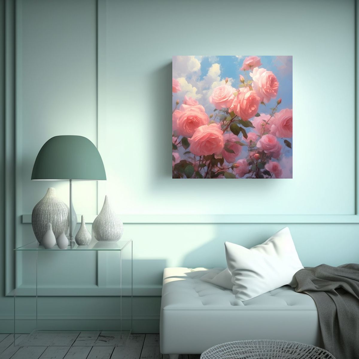 GENERICO - Rosa Abstracta Lienzo Pintura Al Óleo Cielo 50x50 Cm