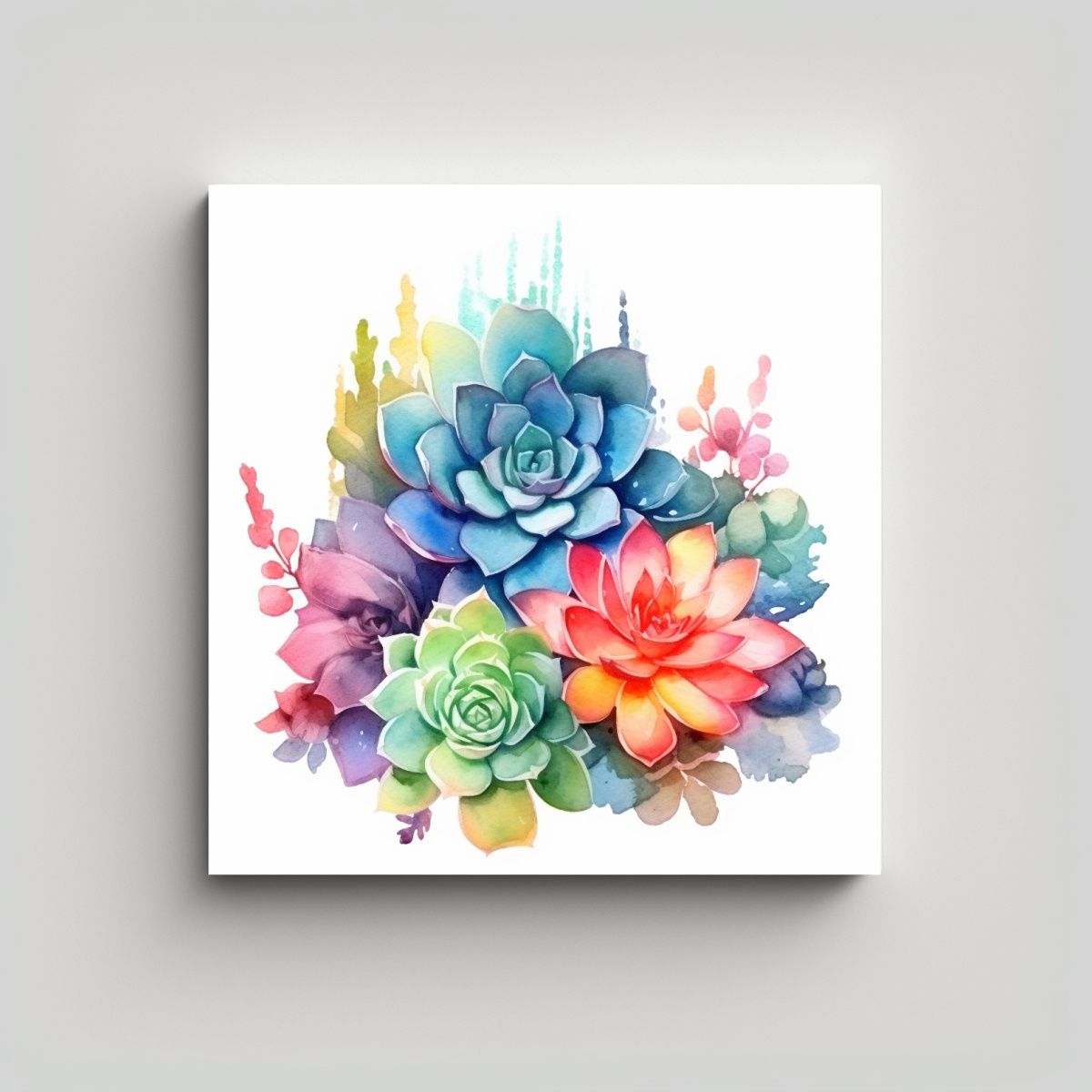 GENERICO - Arte Vintage De Cactus Suculento Acuarela En 70x70 Cm