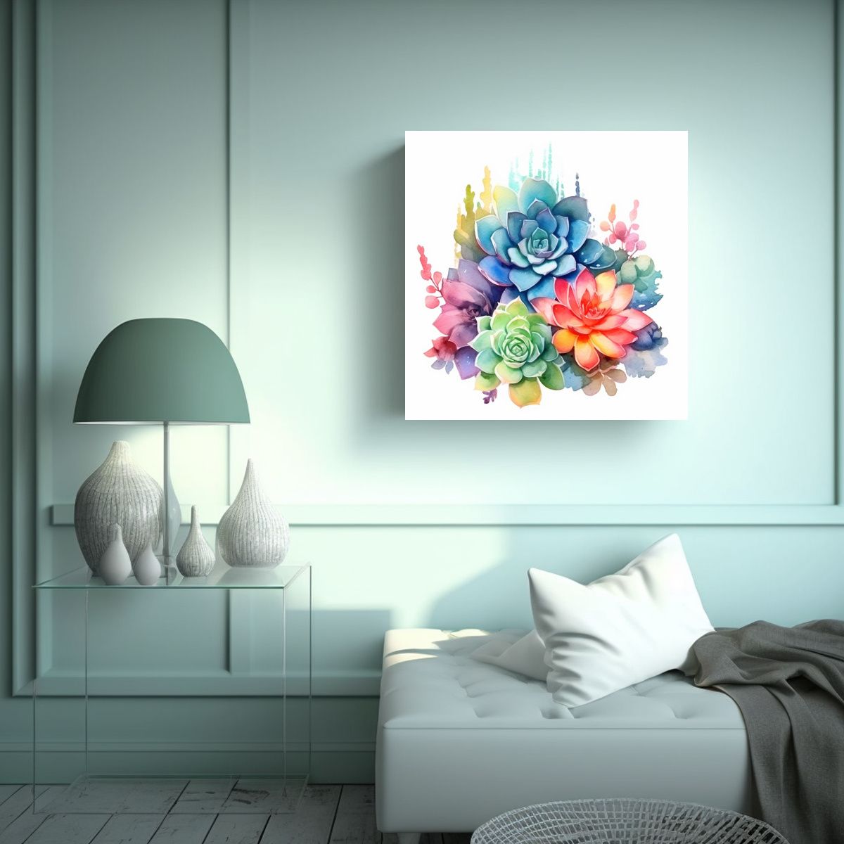 GENERICO - Arte Vintage De Cactus Suculento Acuarela En 70x70 Cm