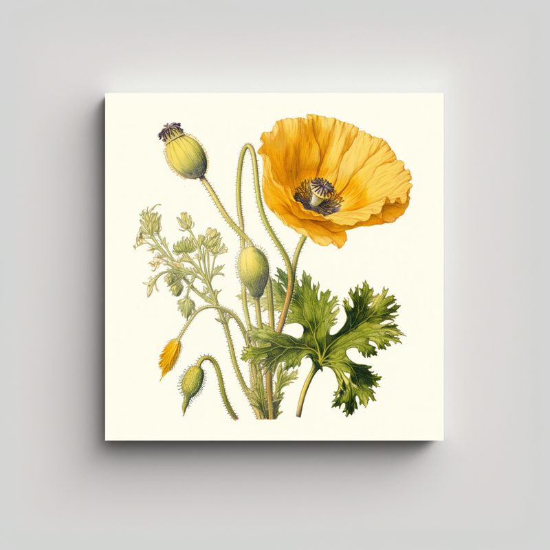 GENERICO - Cuadro Amarillo De Amapola Detallada Ilustración 50x50 Cm