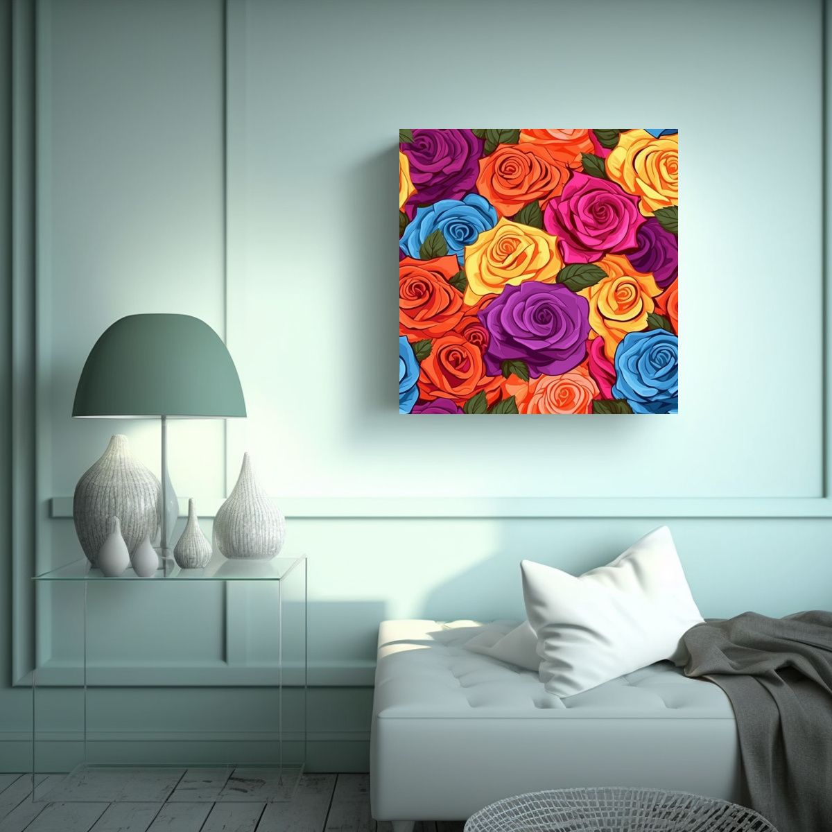 GENERICO - Composición Tema Rosas Coloridas Artes 80x80 Cm