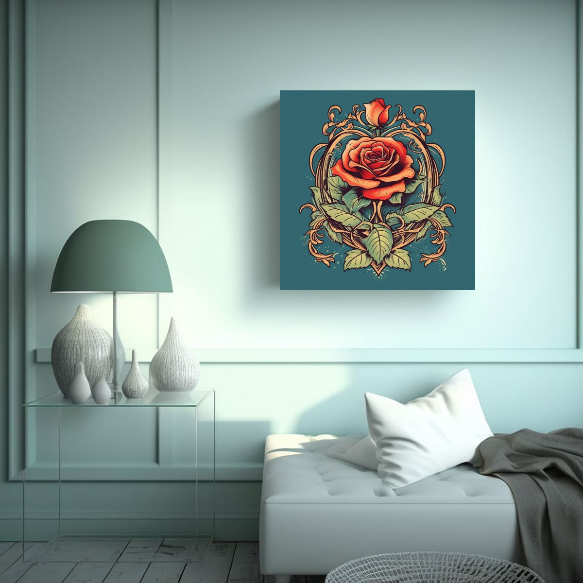 GENERICO - Estilo Art Nouveau Rosa Pintura Arte Decorativo 50x50 Cm