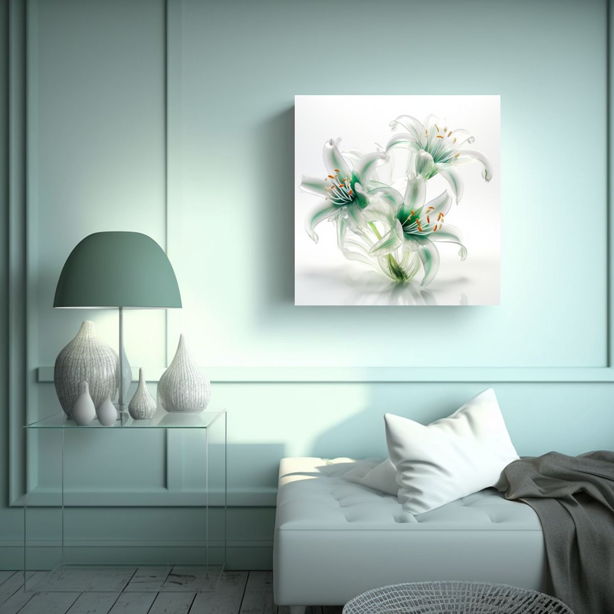 GENERICO - Cuadro De Vidrio Con Lirios Blancos Y Armonía De 60x60 Cm