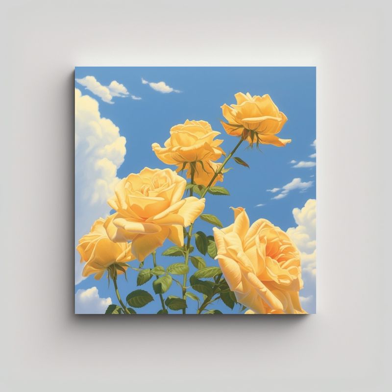 GENERICO - Cuadro Decorativo De Rosas Amarillas Y Cielo Azul 70x70 Cm