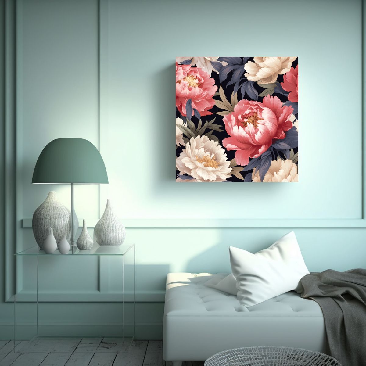 GENERICO - Pintura Elegante De Peonías Estilo Óleo Para 70x70 Cm