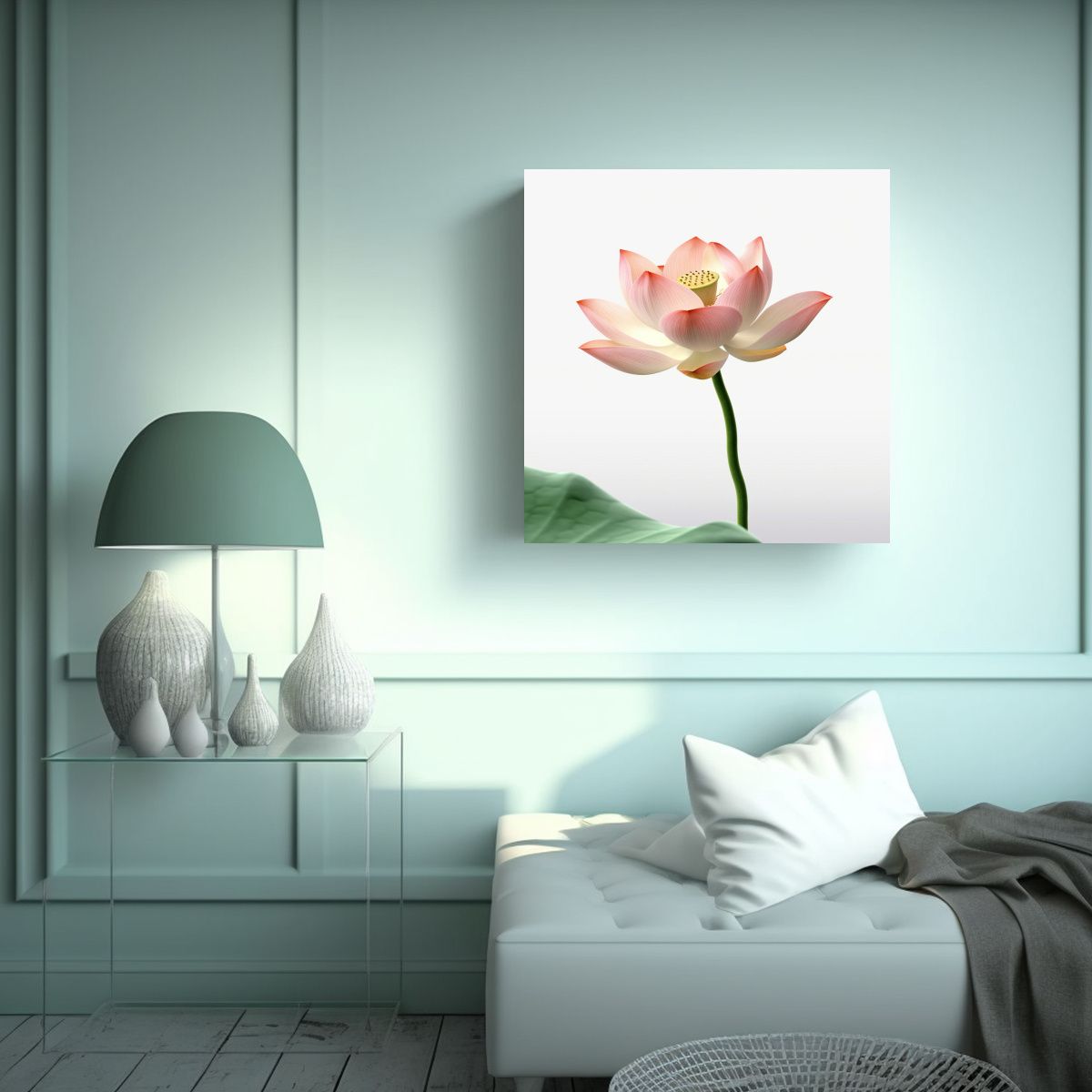 GENERICO - Arte De Loto En Flor Y Capullo De Loto Fondo 80x80 Cm