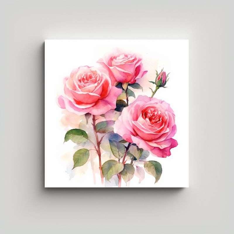 GENERICO - Cuadro Decorativo Rosa Acuarela Rosa Época 80x80 Cm