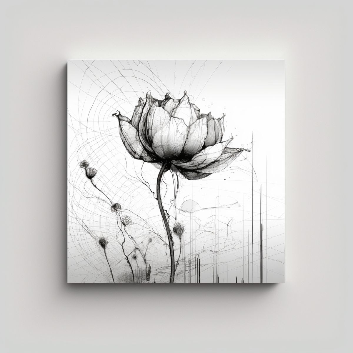 GENERICO - Exuberante Ilustración Floral Tela En Bastidor 70x70 Cm