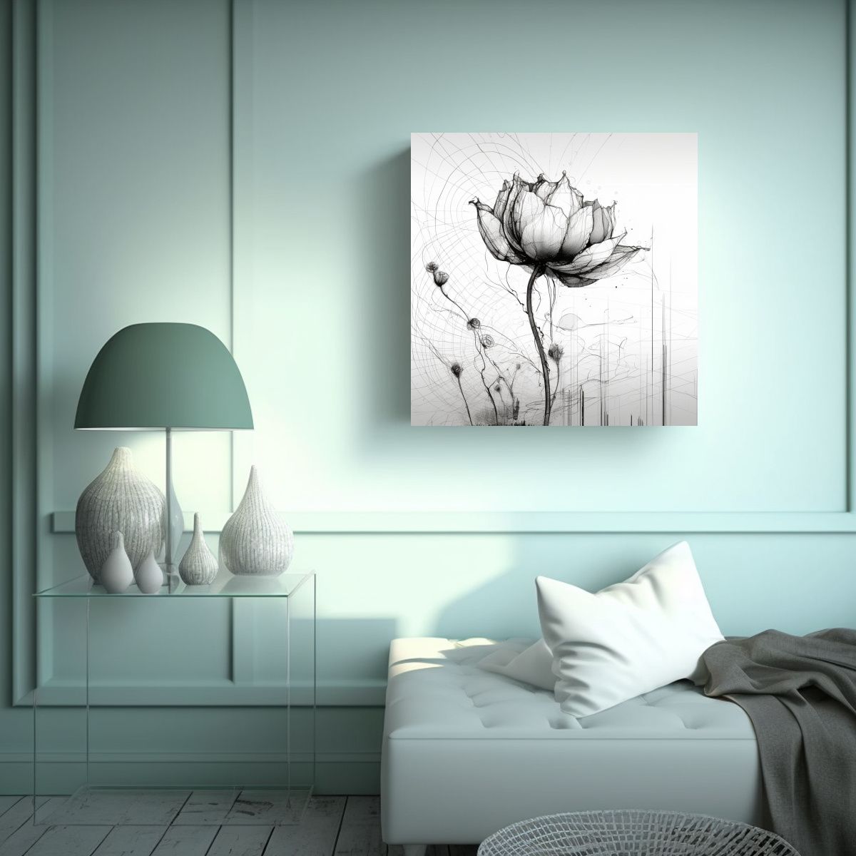 GENERICO - Exuberante Ilustración Floral Tela En Bastidor 70x70 Cm