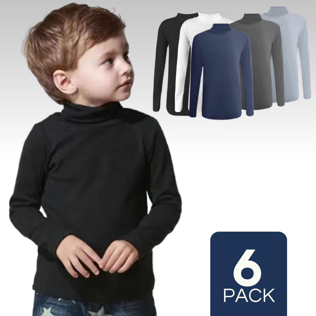 UTILISIMO - Pack 6 Camisetas Polera Beatle Bambú Primera Capa Niño Cuello Alto