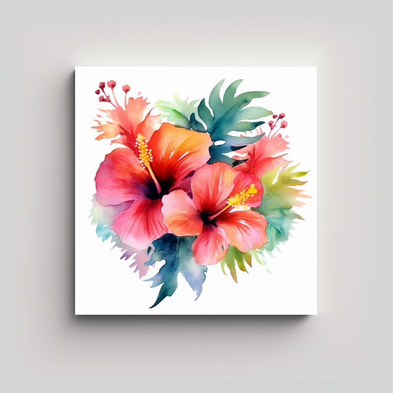 GENERICO - Ilustracion Tropical Floral Acuarela Elegante 60x60 Cm