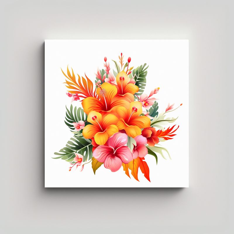 GENERICO - Tropical Exótico Tela En Bastidor Composición 90x90 Cm