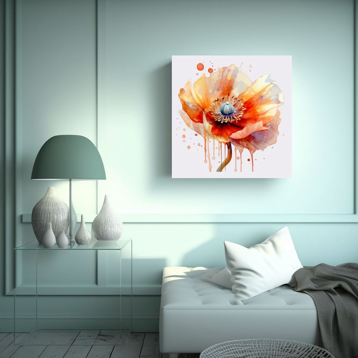 GENERICO - Cuadro Vanguardia Acuarela Flor De Amapola Sin 80x80 Cm