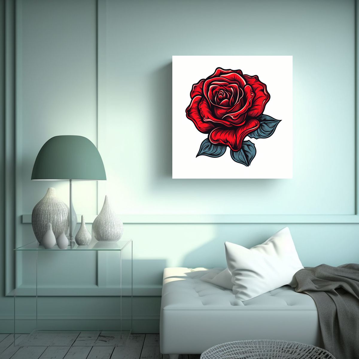 GENERICO - Rosa Roja Mágica En Acuarela Ilustración 80x80 Cm