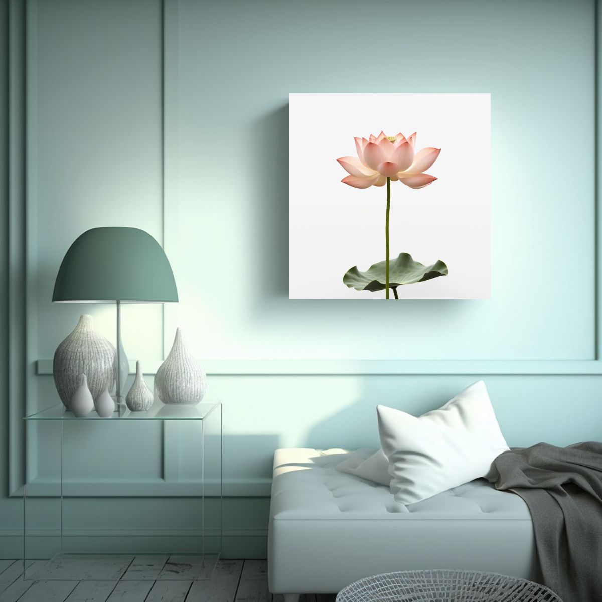 GENERICO - Loto Elegante De Larga Vástago En Fondo Blanco 90x90 Cm