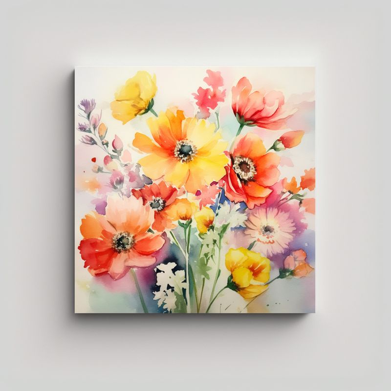GENERICO - Verano Acuarela Flores Perspectiva Calidos Canva 90x90 Cm