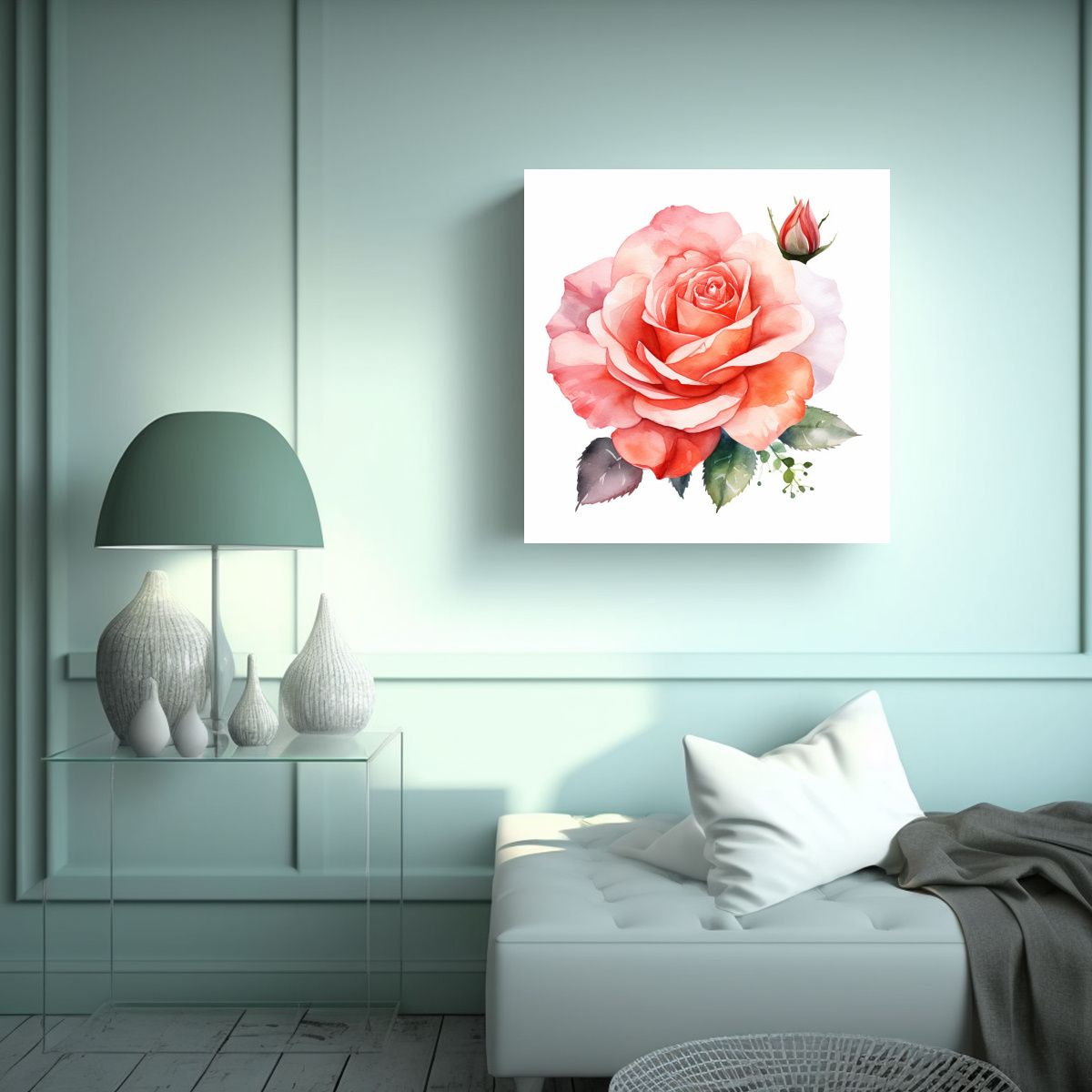 GENERICO - Cuadro Artístico De Rosas Acuarela Vector 2D 70x70 Cm