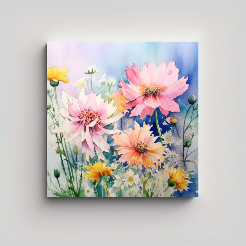 GENERICO - Verano Acuarela Flores Arte Decorativo Temático 80x80 Cm