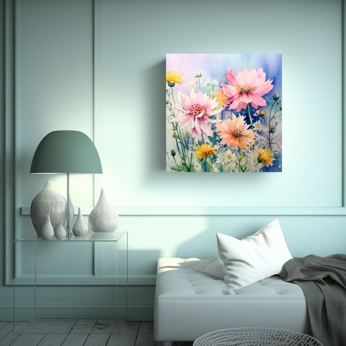 GENERICO - Verano Acuarela Flores Arte Decorativo Temático 60x60 Cm