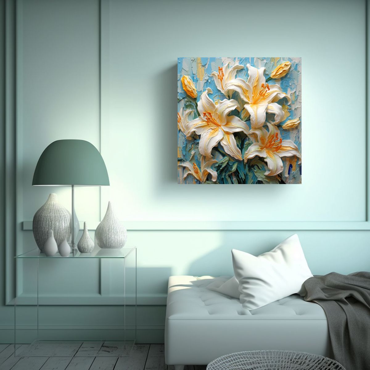 GENERICO - Exclusivas Lirios Abstractos Amarillos En Pintura 50x50 Cm