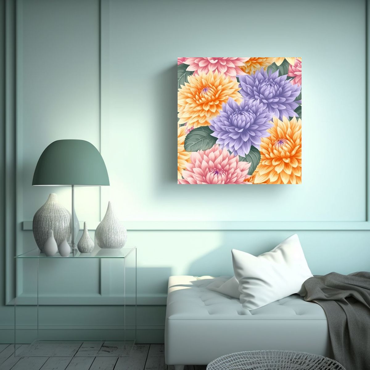 GENERICO - Dalia Flor Patrón Tela Sublimada Bastidor 50x50 Cm
