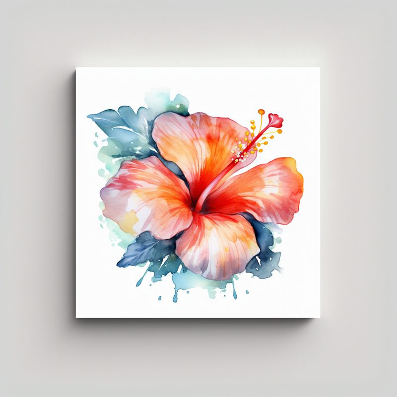 GENERICO - Arte Abstracto Mágico Acuarela Flor Hawaiana PNG 70x70 Cm