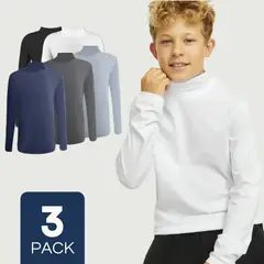 UTILISIMO - Pack 3 Camisetas Polera Beatle Bambú Primera Capa Niño Cuello Alto
