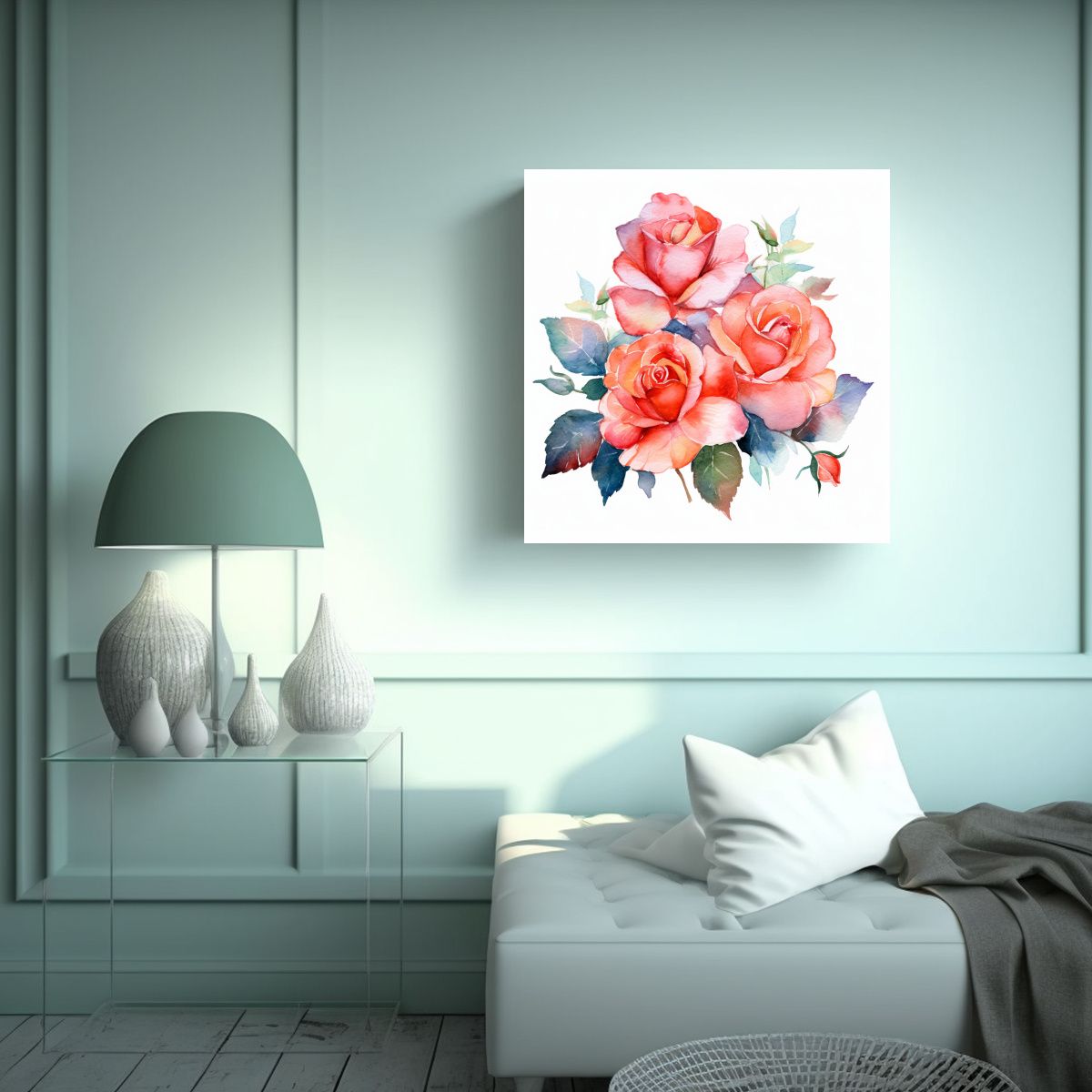 GENERICO - Arte Moderno Multicolor Acuarela Rosas Clipart HD 60x60 Cm
