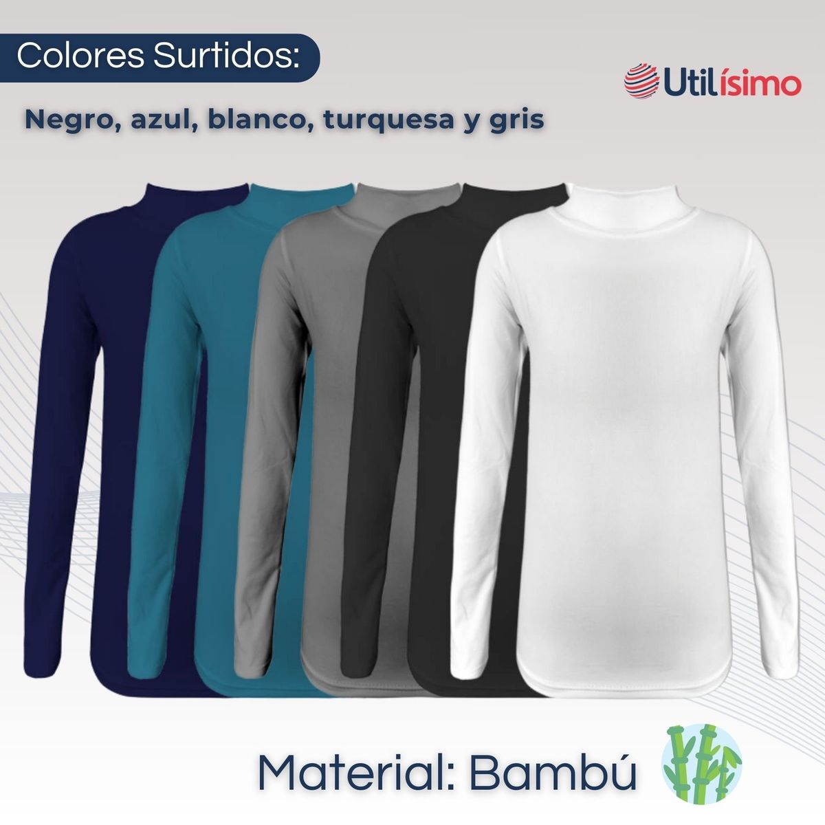 UTILISIMO - Pack 6 Camisetas Polera Beatle Bambú Primera Capa Niño Cuello Alto