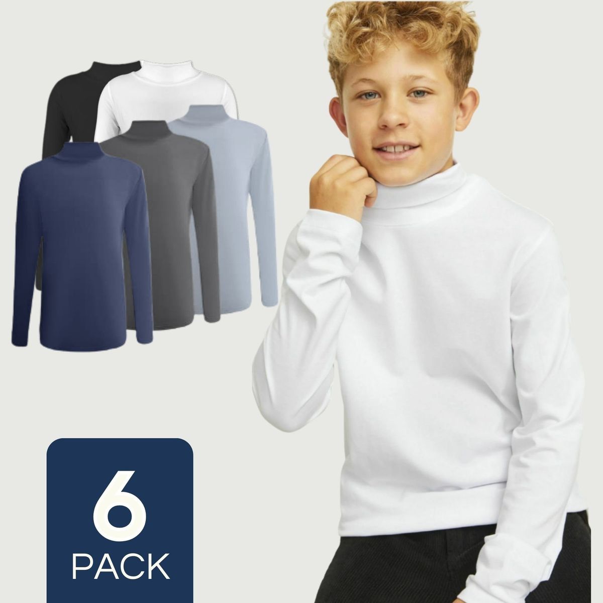 UTILISIMO - Pack 6 Camisetas Polera Beatle Bambú Primera Capa Niño Cuello Alto