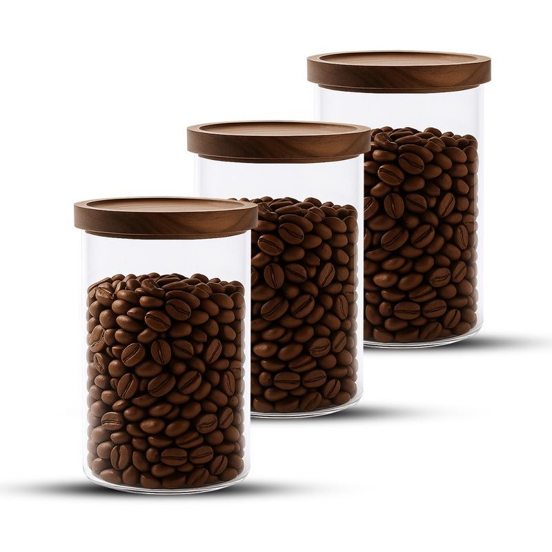 GENERICO - Pack 3 Contenedor Tarro Hermético Vidrio Tapa Acacia 1000ml