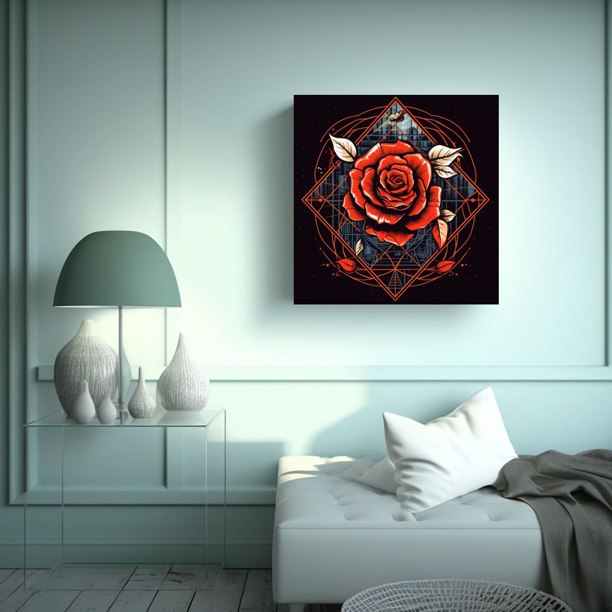 GENERICO - Camiseta De Geometría Sagrada Con Rosa Roja Y 90x90 Cm