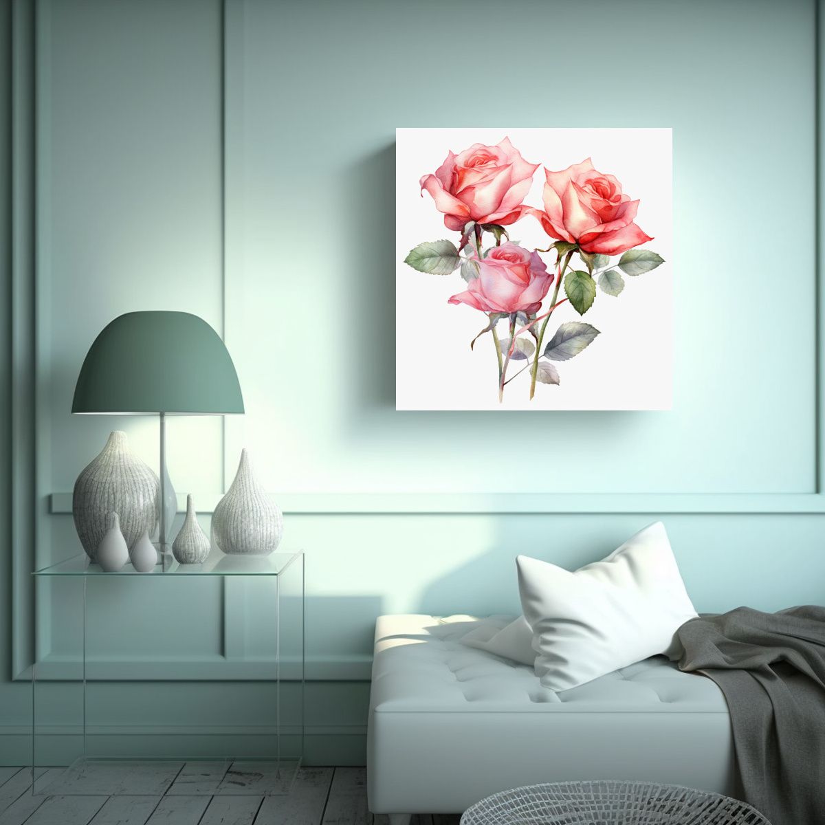 GENERICO - Cuadro Vanguardia Reflejo Rosas Acuarela Clipart 70x70 Cm