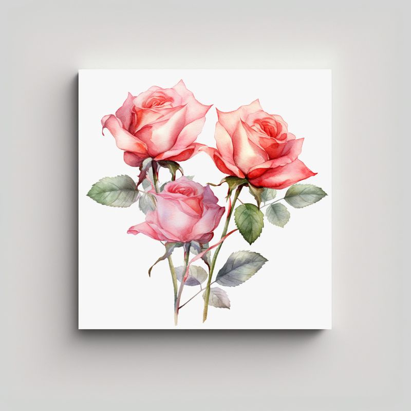 GENERICO - Cuadro Vanguardia Reflejo Rosas Acuarela Clipart 60x60 Cm
