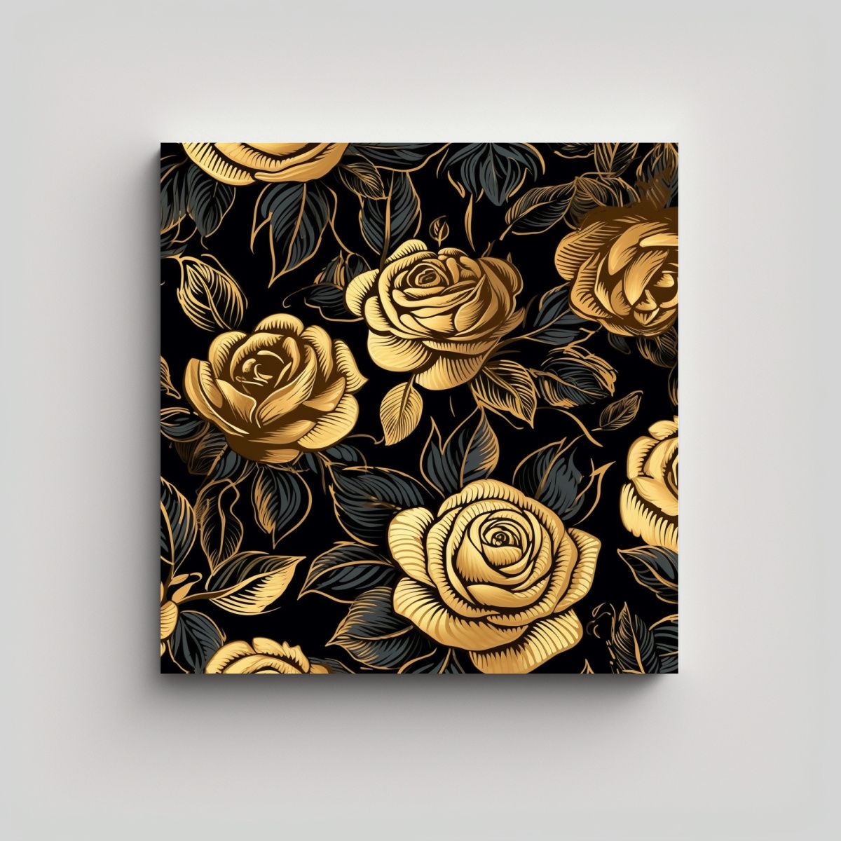 GENERICO - Arte Pared C688 Oro Negro Rosas Patrón Armónico 90x90 Cm