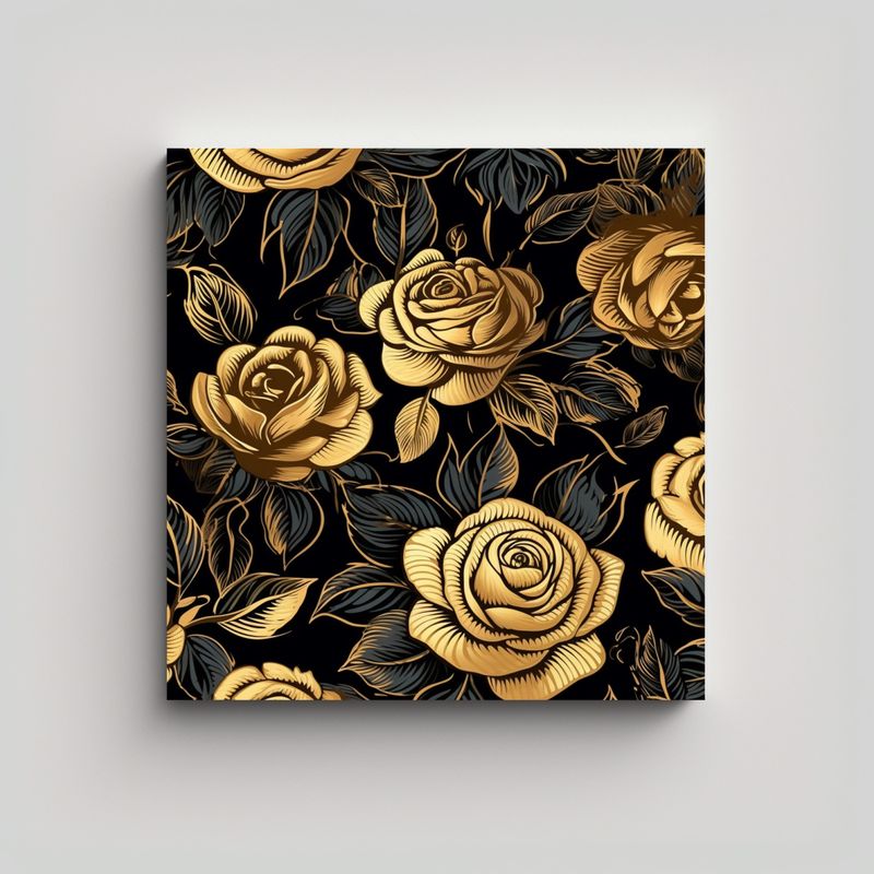 GENERICO - Arte Pared C688 Oro Negro Rosas Patrón Armónico 70x70 Cm