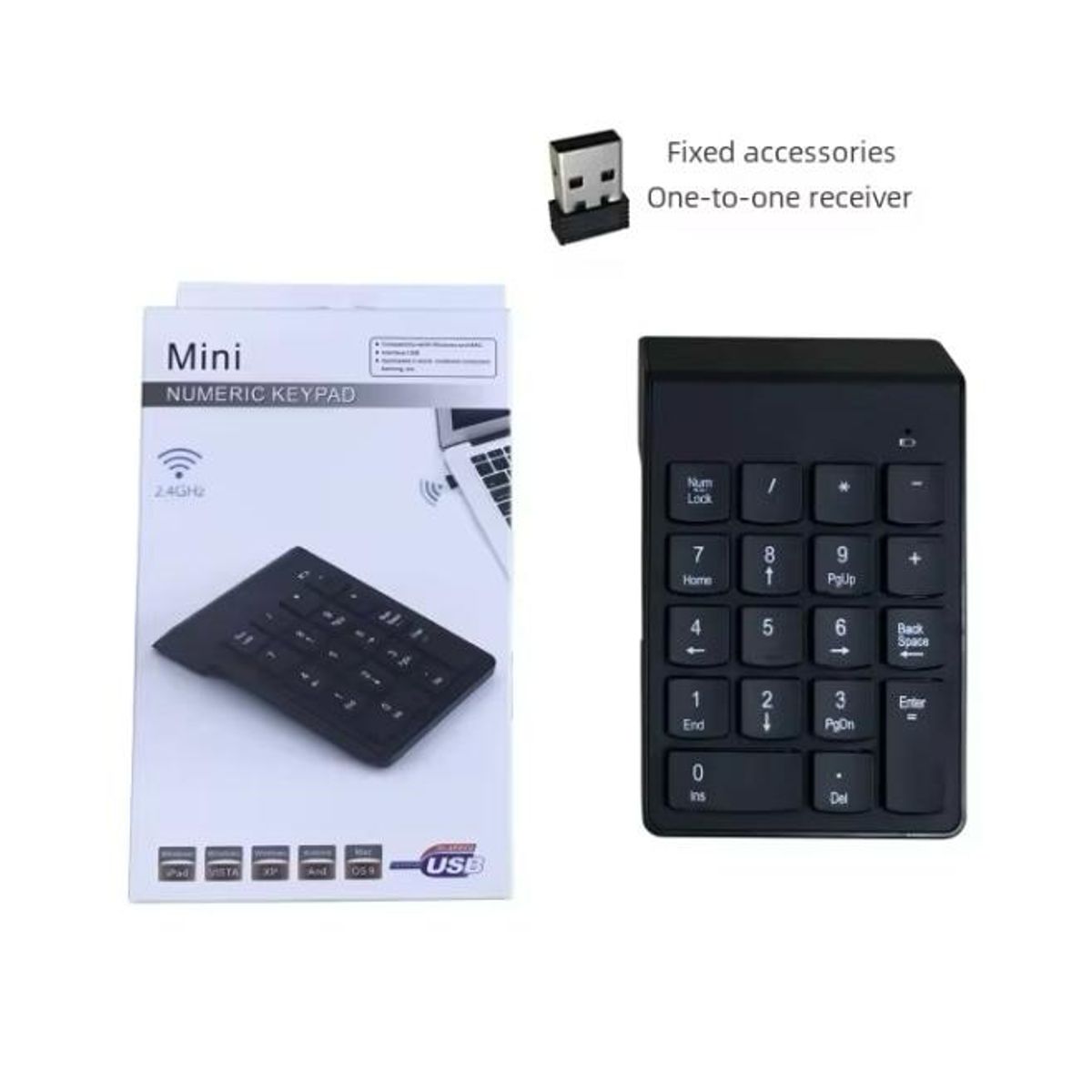 GENERICO - Teclado Numérico Inalámbrico 18 Teclas con Conector USB y Pila Color Negro