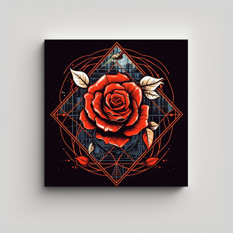 GENERICO - Camiseta De Geometría Sagrada Con Rosa Roja Y 80x80 Cm