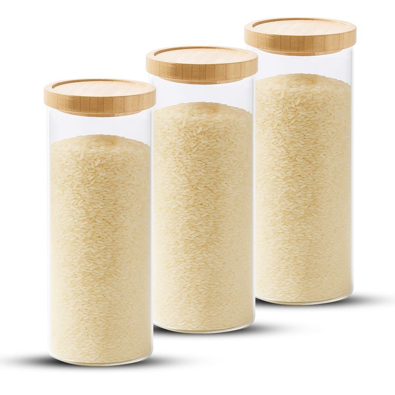 GENERICO - Pack 3 Contenedor Tarro Hermético Vidrio Tapa Bambú 2200ml