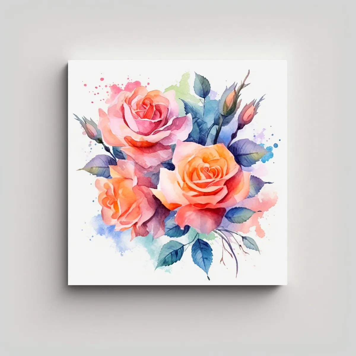 GENERICO - Arte De Pared Floral Acuarela Rosas Blancas 60x60 Cm
