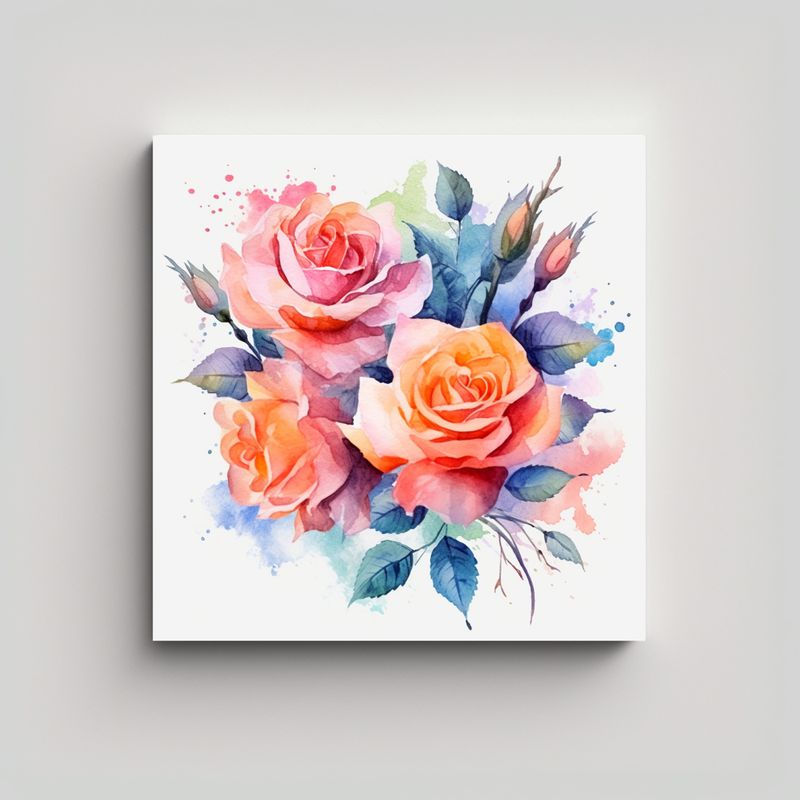 GENERICO - Arte De Pared Floral Acuarela Rosas Blancas 60x60 Cm