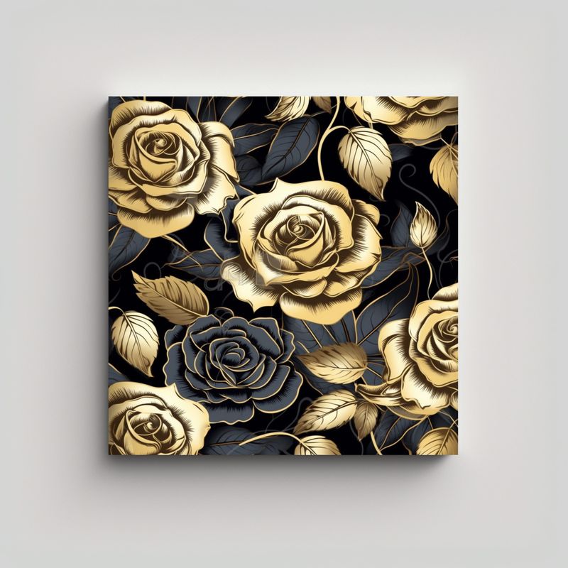 GENERICO - Arte Mural Elegante Con Patrón De Rosas Doradas 90x90 Cm