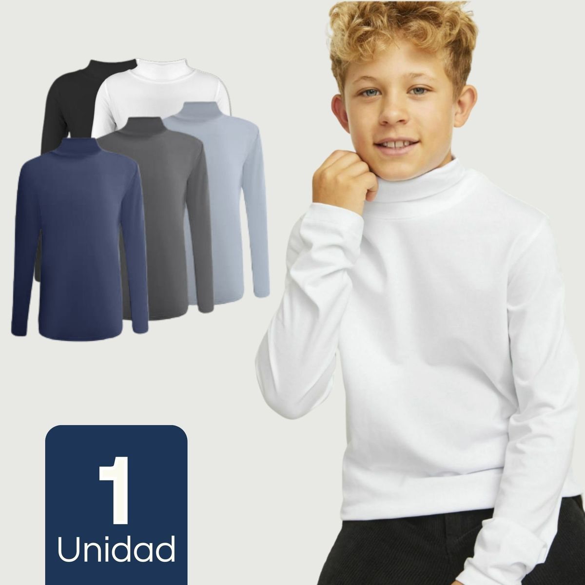 UTILISIMO - Camiseta Polera Beatle Bambú Primera Capa Niño Cuello Alto Surtido