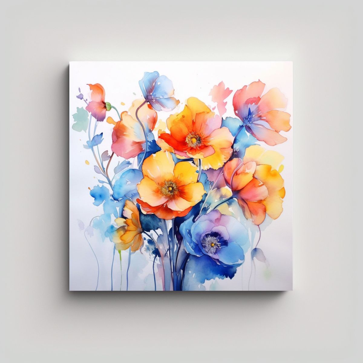 GENERICO - Cuadro De Flores Acuarela Impresionante Arte 60x60 Cm