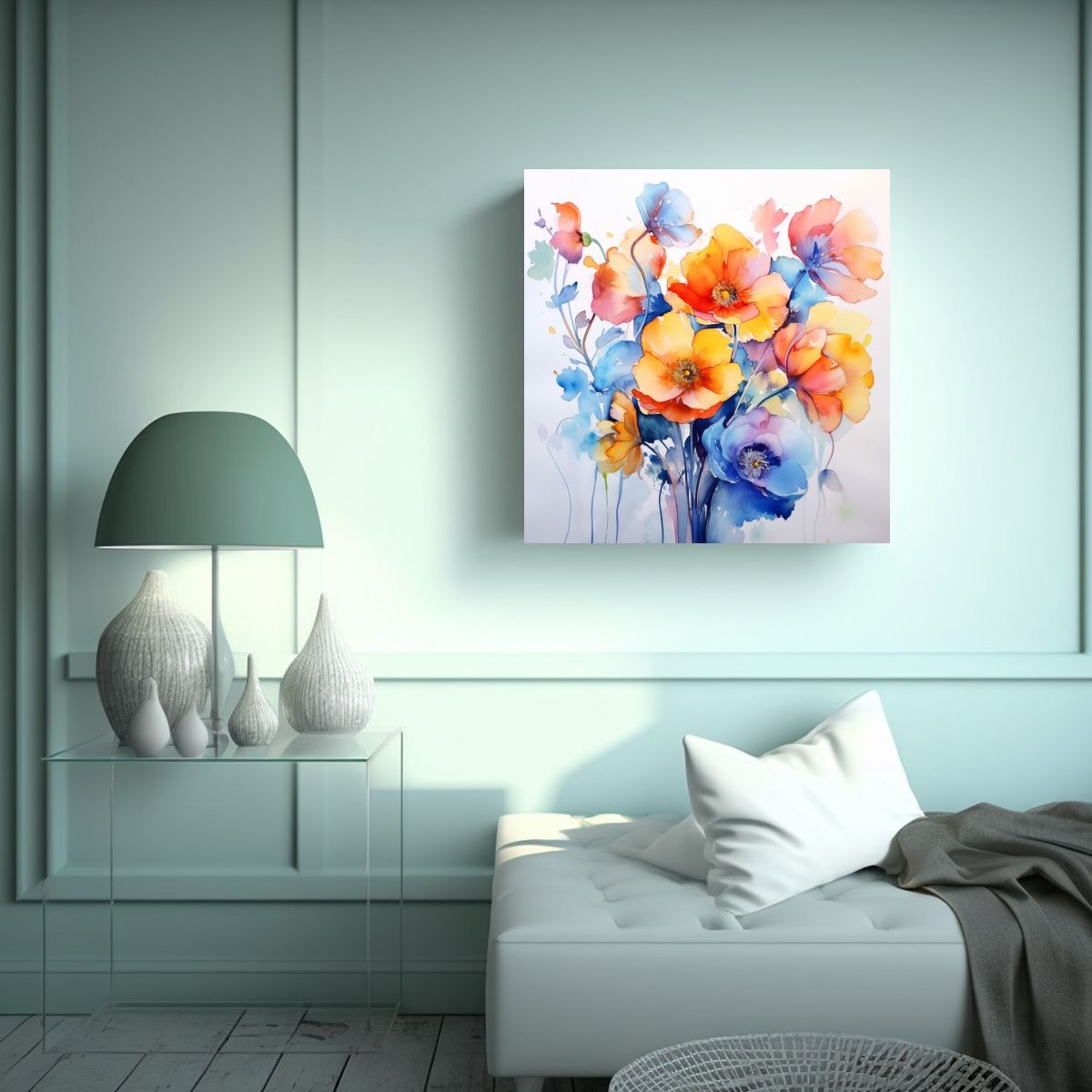 GENERICO - Cuadro De Flores Acuarela Impresionante Arte 60x60 Cm