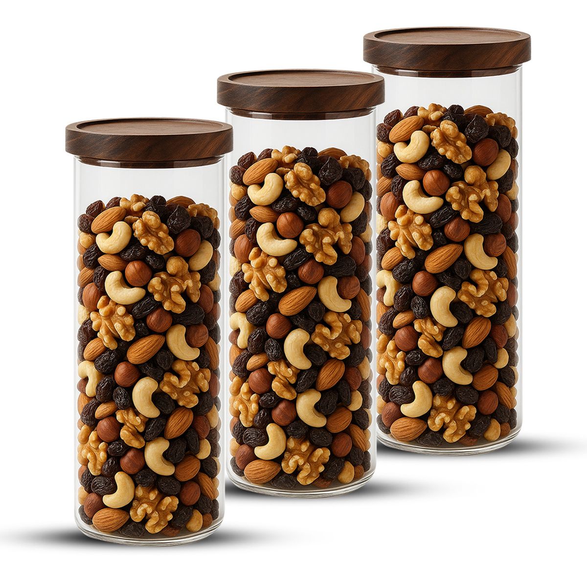 GENERICO - Pack 3 Contenedor Tarro Hermético Vidrio Tapa Acacia 2200ml