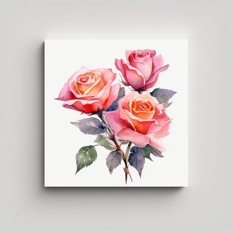 GENERICO - Cuadro Lineas Fino Contraste Acuarela Rosas 70x70 Cm